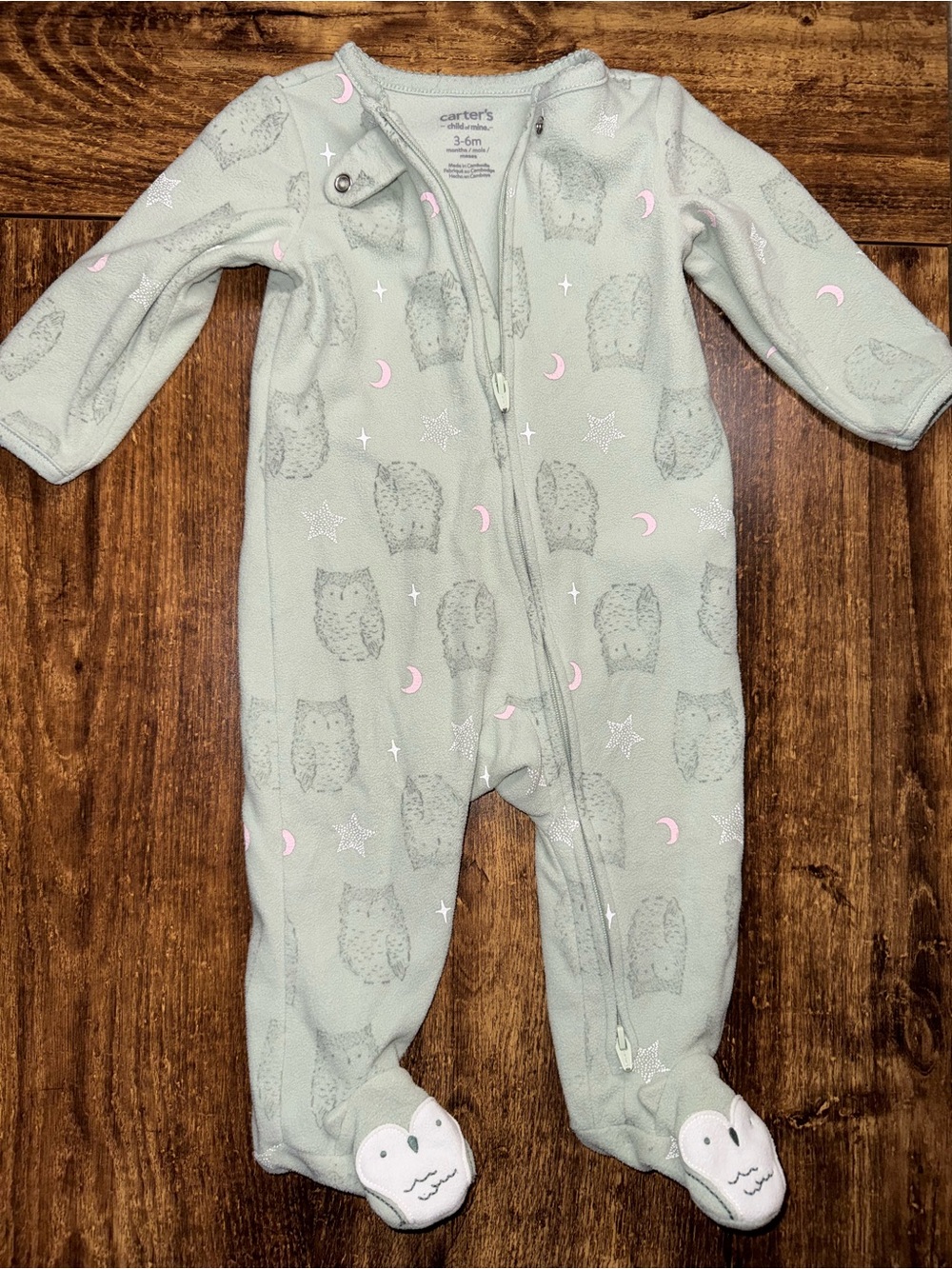 Carter's Baby One-Piece Footed Sleepwear in Sage Owl Print 3-6M